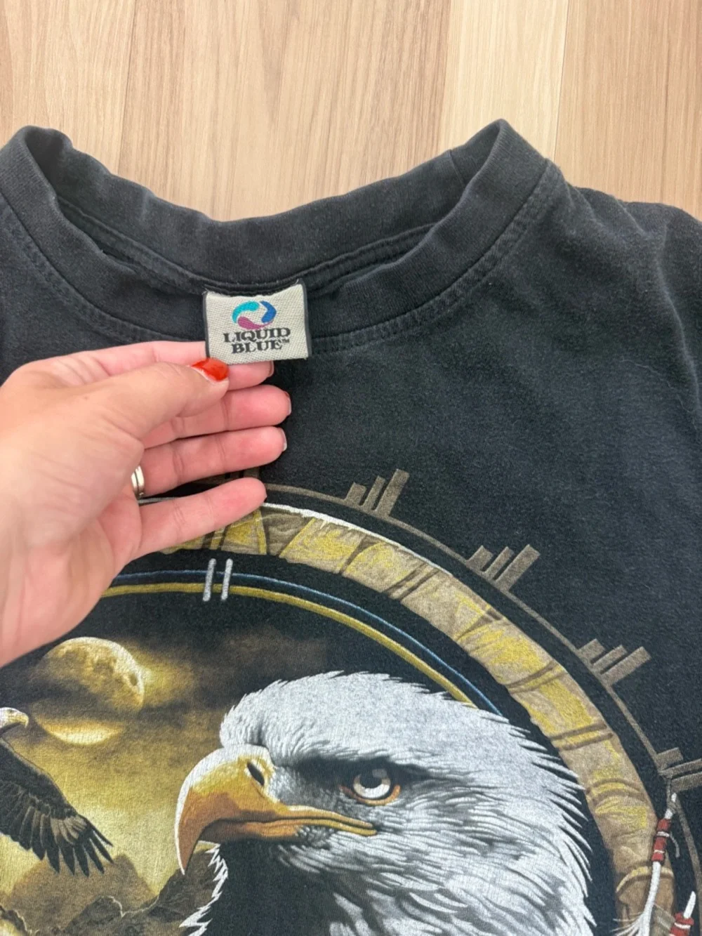 Liquid Blue Black Graphic Tees with Eagle & Native Portrait P5